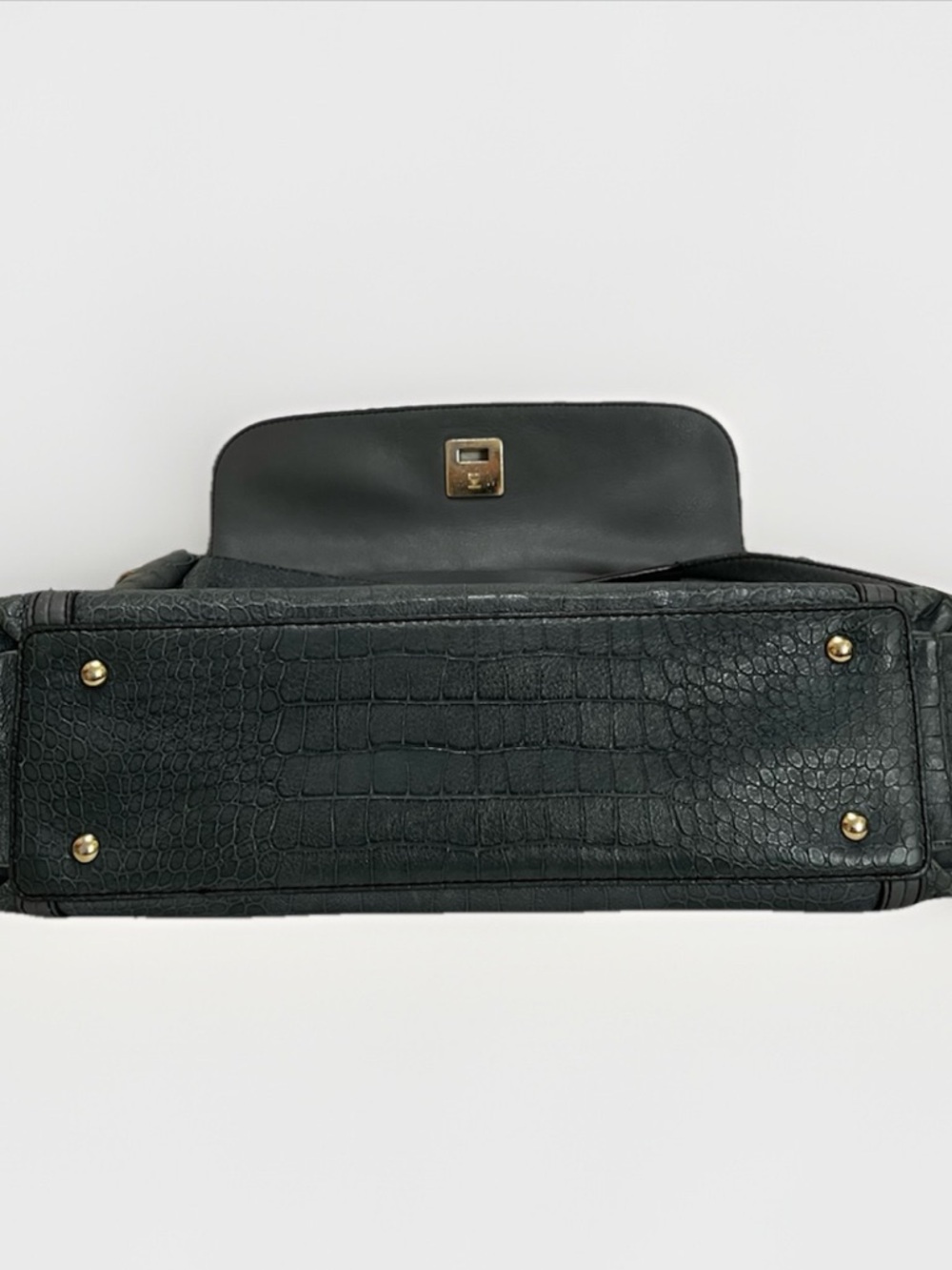 MCM Mocha Luxe Handbag 2010 Vintage Croco Leather Satchel Bag Rare Khaki Gray - Picture 12 of 16